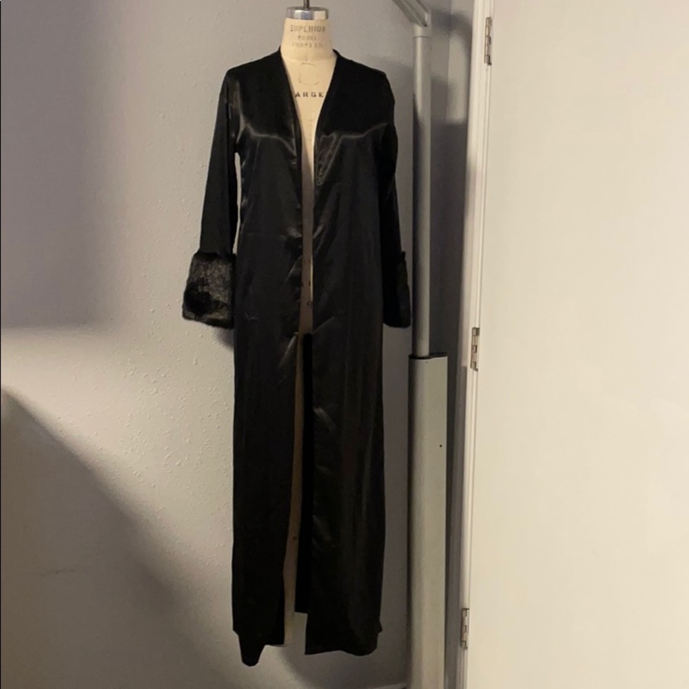 Faux Fur Trim Heavy Satin Duster